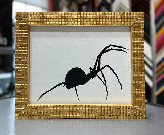 Spider painting in AMCI Regence gold frame with Museum Glass and spacers.