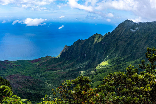 Scenic view of lush green mountains with a clear blue sky