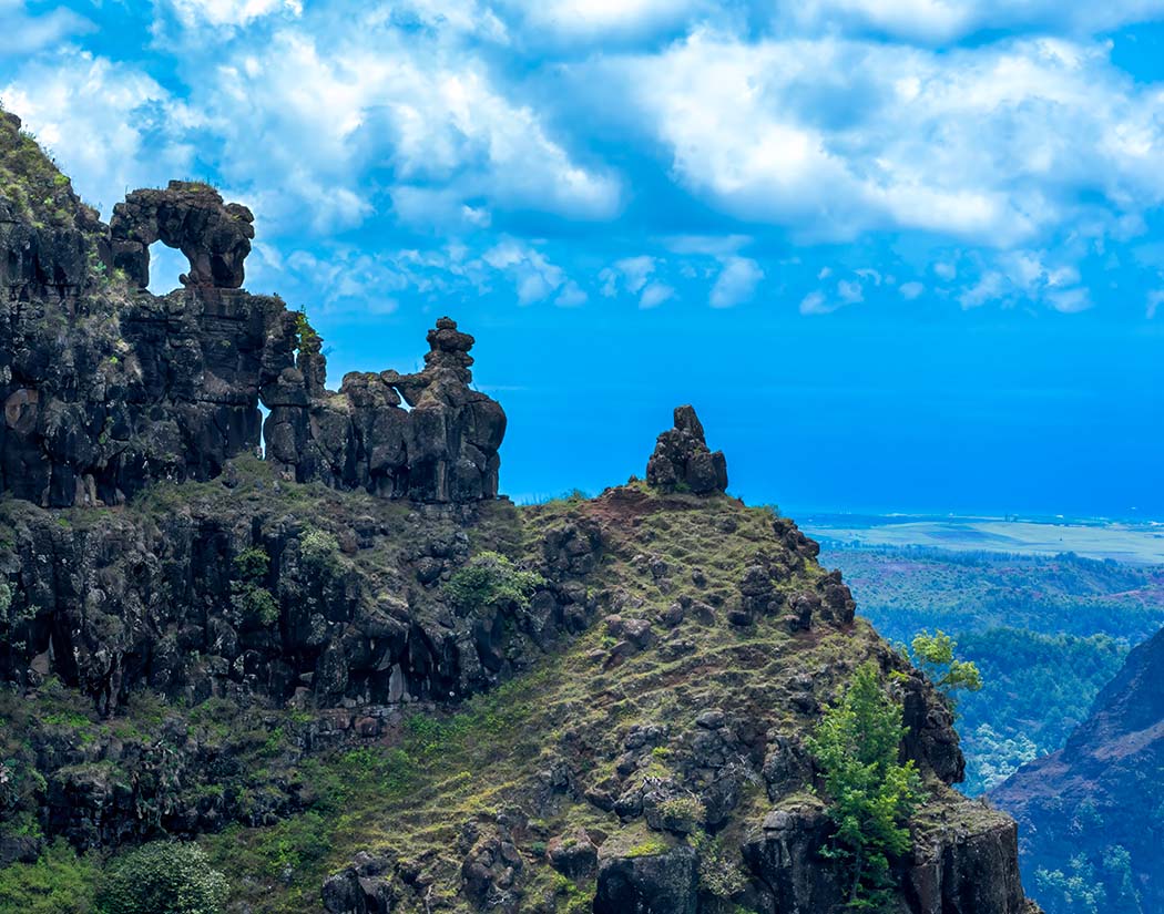 Rocky landscape with cliffs and a clear blue sky
